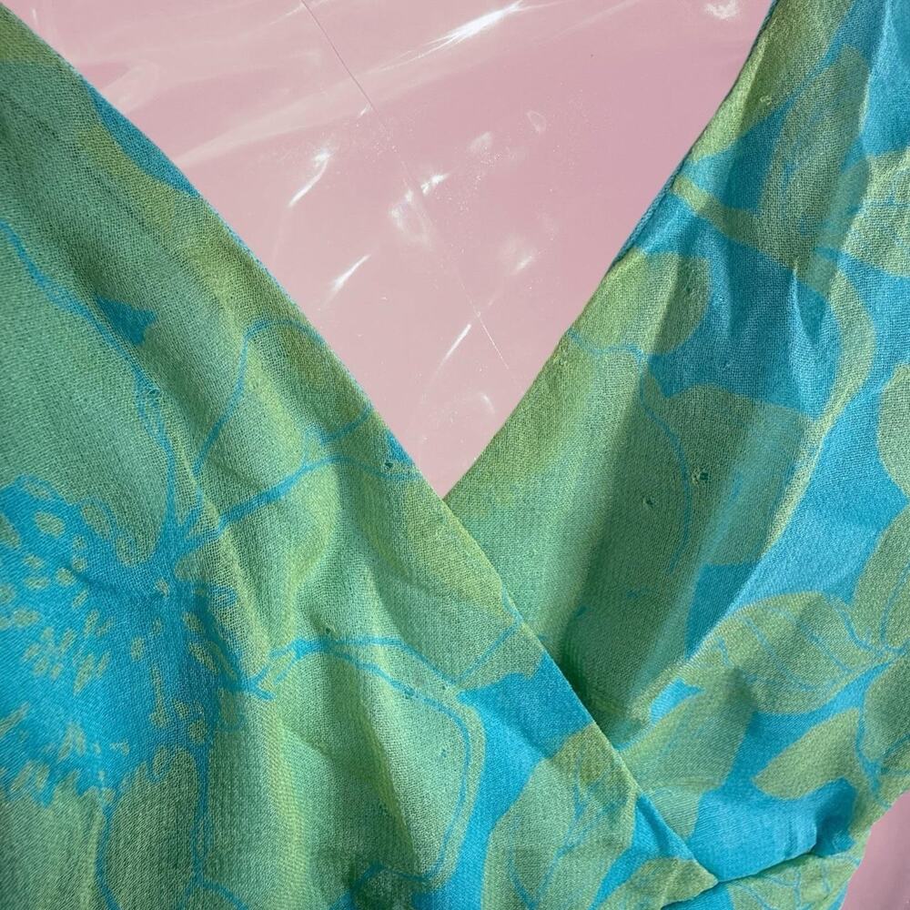 Y2K Fairy core bias cut Green/blue floral silk mermaid dress - Picture 6 of 8